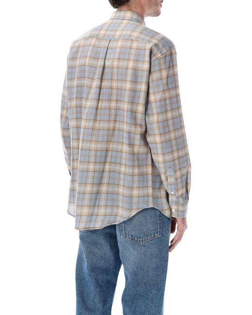 Auralee Blue Airy Wool Check Relaxed-fit Shirt for men