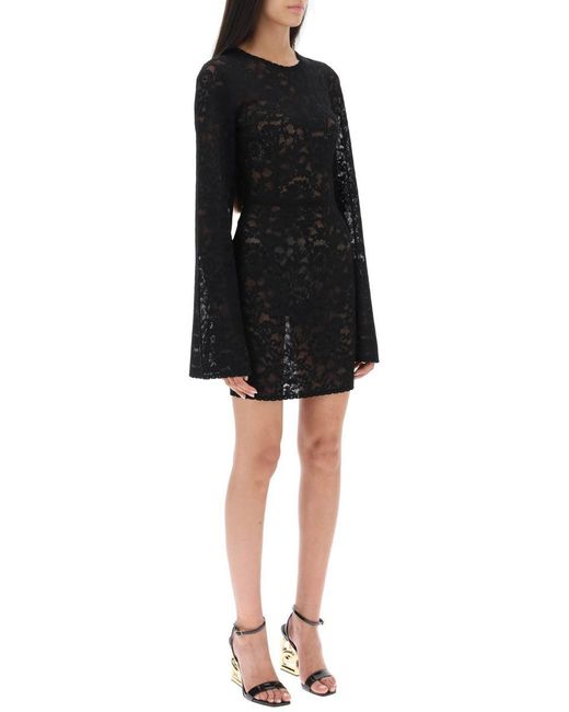 Dolce & Gabbana Black Mini Dress In Floral Openwork Knit
