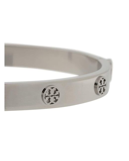 Tory Burch Black Steel Bracelet With Engraved Logo