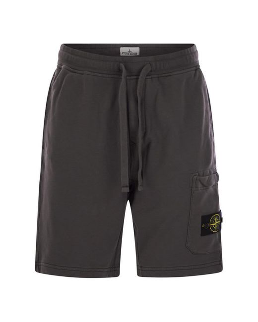 Stone Island Gray Cargo Bermuda Shorts With Pockets And Drawstring Waistband for men