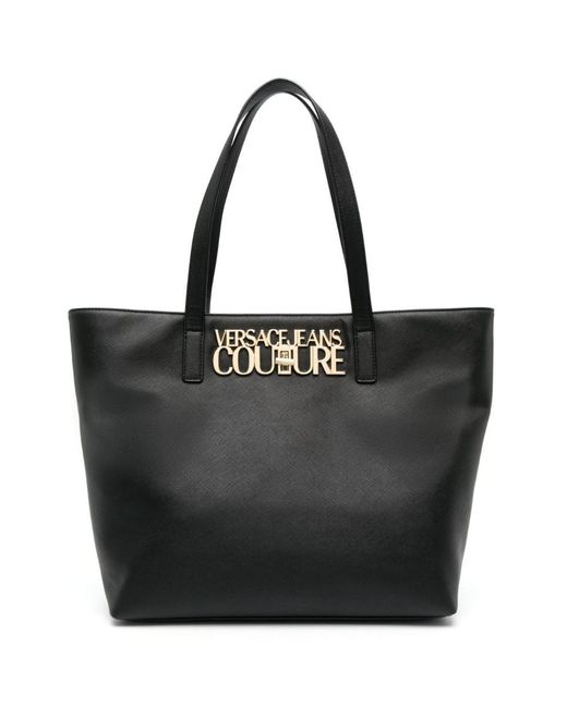 Versace Black Logo-plaque Faux-leather Tote Bag