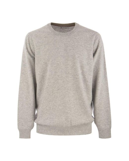 Brunello Cucinelli Gray Pure Cashmere Crew-neck Sweater for men