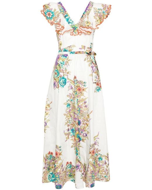 Etro White Long Floral Dress