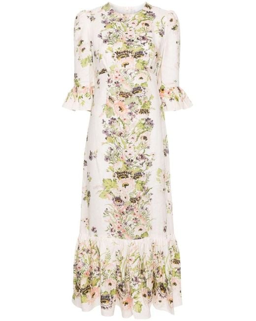 Zimmermann Natural Linen Floral Peplum Maxi Dress