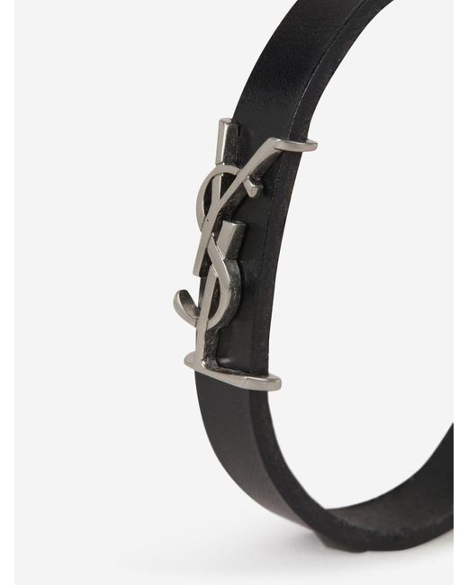 Saint Laurent Black Cassandre Leather Bracelet for men