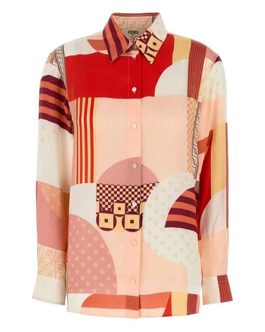Fendi Pink Patchwork Print Silk Shirt Clothing