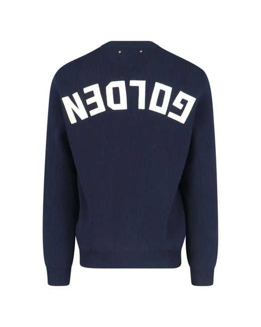 Golden Goose Deluxe Brand Blue Ribbed Knit Sweater With Logo Patches for men
