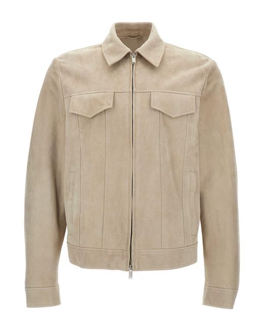 Lardini Natural Beige Classic Collar Jacket In Leather Man for men