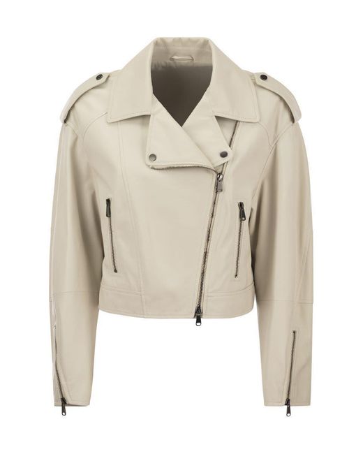 Brunello Cucinelli Natural Nappa Leather Biker With Shiny Details