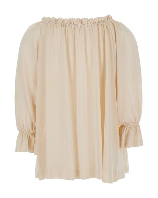 Alberta Ferretti Natural Top With Pleated Details