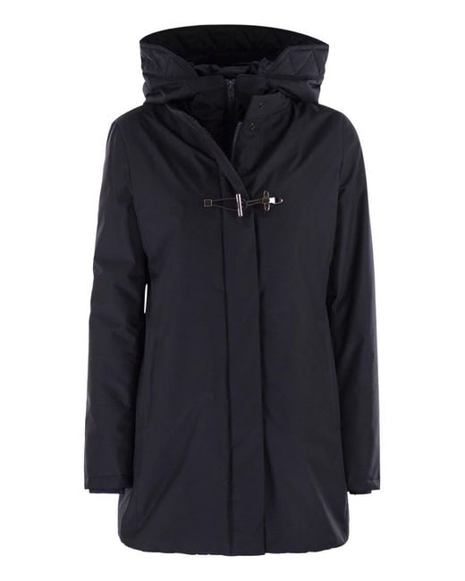 Fay Black Technical Gabardine Toggle Coat