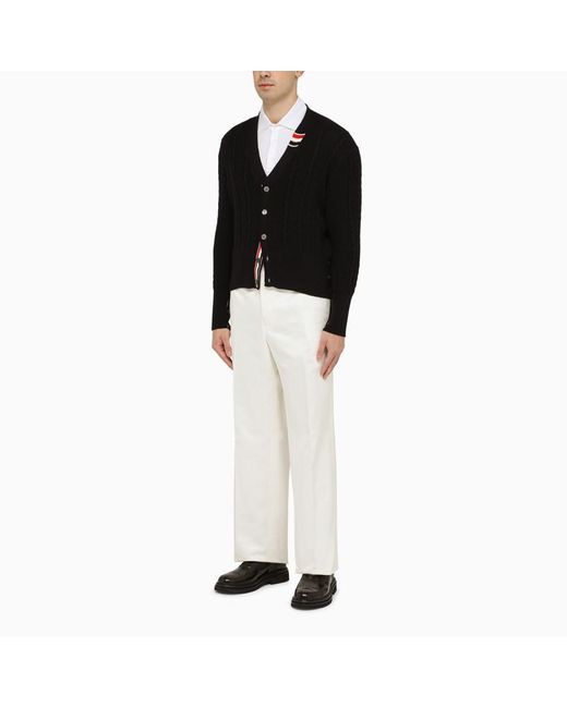 Thom Browne White Straight Cotton Trousers for men