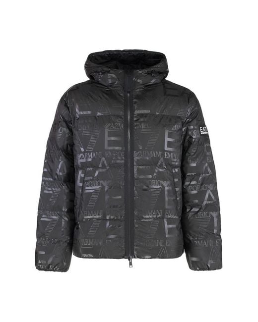 EA7 Black Hooded Full-Zip Down Jacket for men