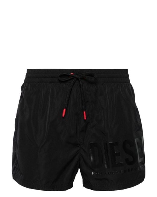 DIESEL Black Swim Shorts With Logo for men