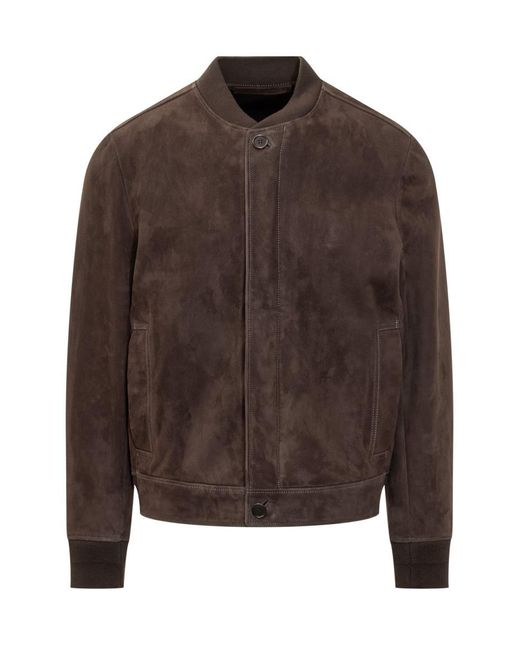 Salvatore Santoro Brown Suede Leather Bomber Jacket for men