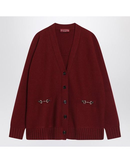 Gucci Red Burgundy Cardigan In And