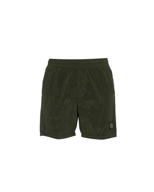 Stone Island Green Logo Patch Shorts for men