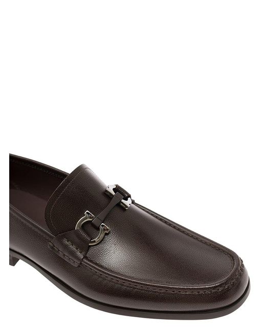 Ferragamo Brown Loafers Wih Gancini Detail In Leather Man for men