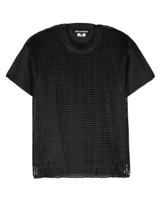 Junya Watanabe Black Open-Knit Crewneck T-Shirt