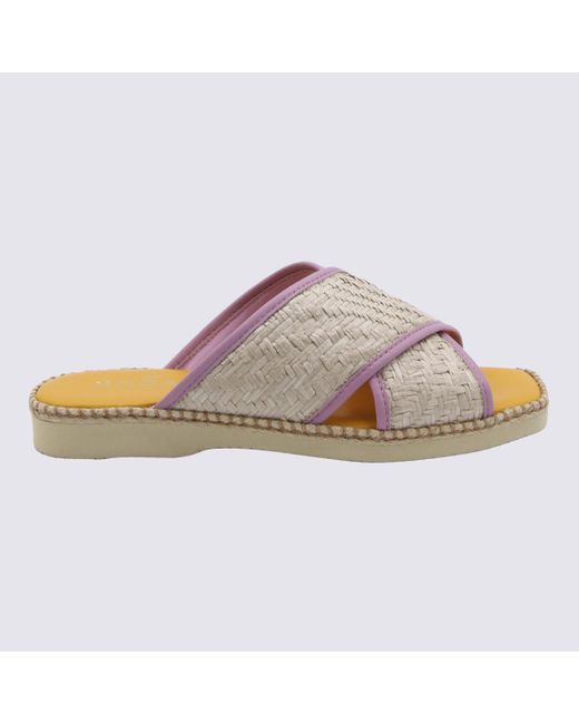 Hogan Brown Yellow And Lilac Leather Flats