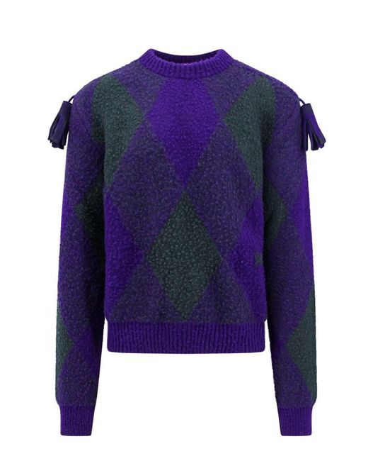 Intarsia Wool Sweater in Blue - Burberry