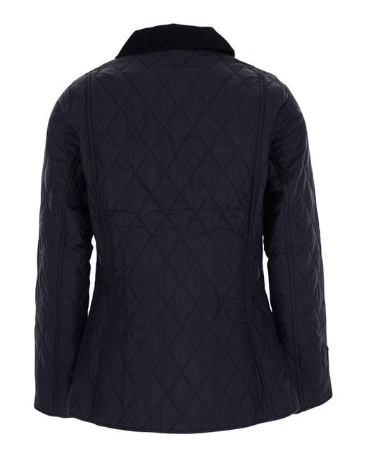Barbour Blue Quilted Jacket With Contrast Collar In Tech Fabric Woman