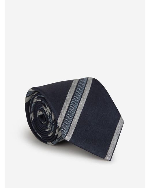 Brioni Blue Linen And Silk Tie for men