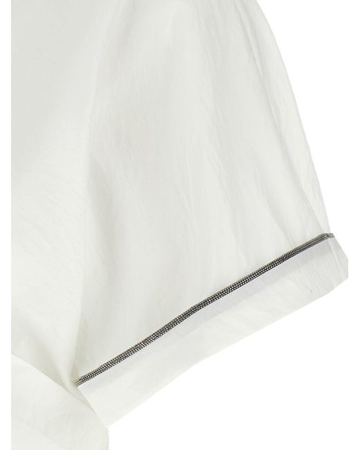 Brunello Cucinelli White 'Shiny Trims' Top