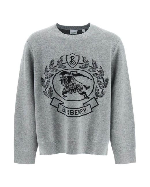 Burberry Gray Equestrian Knight Jacquard Sweater Grey Wool for men