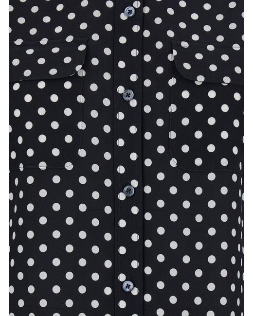 Equipment Black Shirt With All-Over Polka Dot Motif And Patch Pockets On The Chest