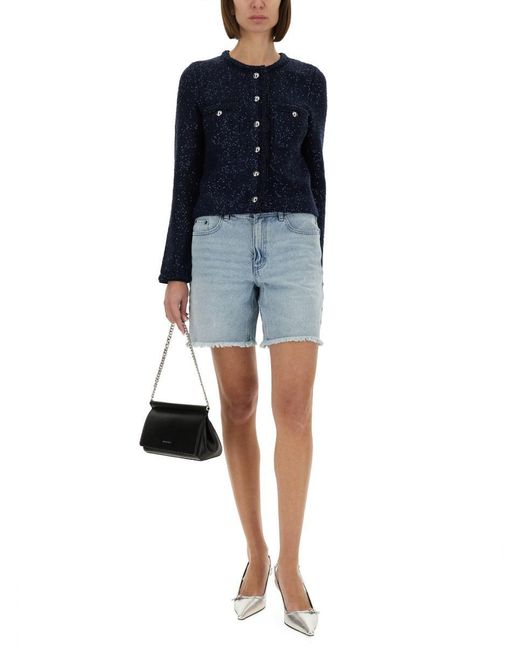 Michael Kors Blue Metallic Knit Jacket