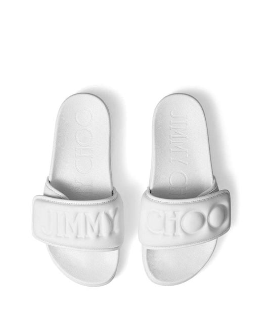Jimmy Choo White Fitz/F Leather Pool Slippers