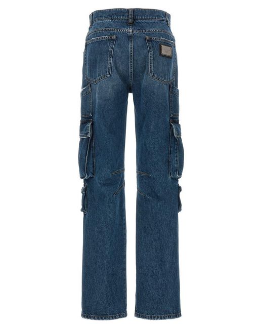 Dolce & Gabbana Blue Used Effect Cargo Jeans