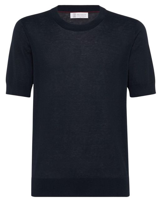 Brunello Cucinelli Blue Slub-Texture Fine-Knit T-Shirt for men