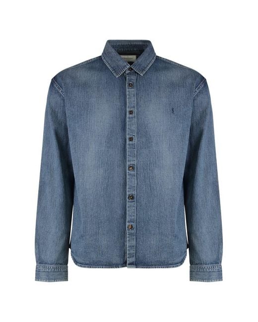 Saint Laurent Blue Cassandre Denim Shirt for men