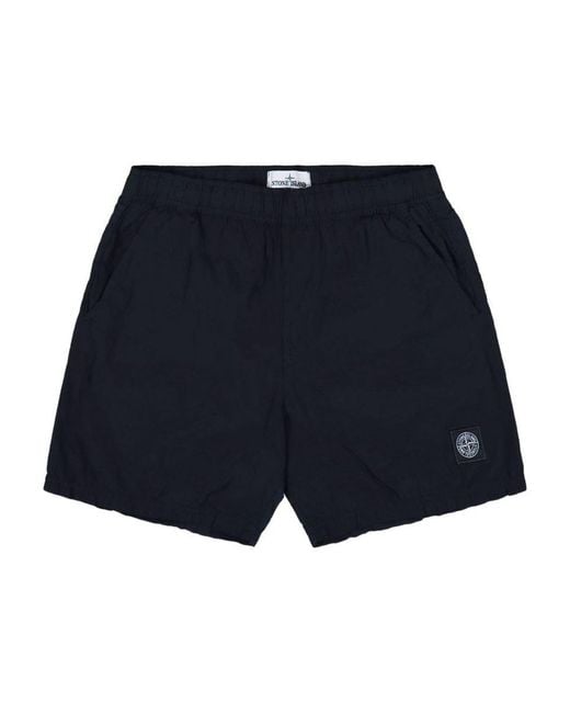 Stone Island Blue Swimsuit With Logo Patch for men