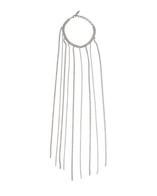 Silvia Gnecchi White Colored Necklace With All-Over Applied Glass Crystals And Adjustable Clasp