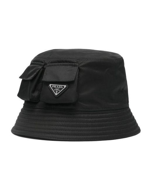 Prada Black Triangle-Logo Bucket Hat for men