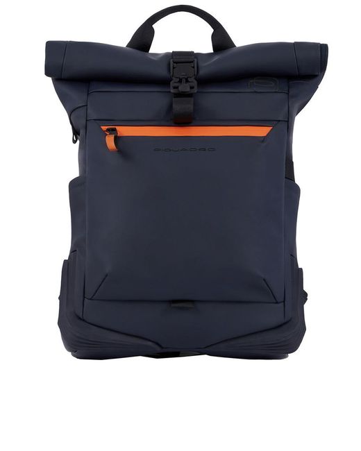 Piquadro Blue Roll-Top Backpack For Pc And Ipad Cpn Chest Strap Bags