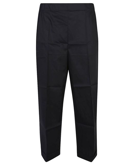 Liviana Conti Blue Cotton Blend Cropped Trousers