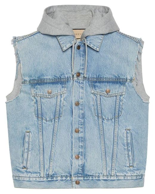 Gucci Hooded Denim Vest in Blue for Men | Lyst