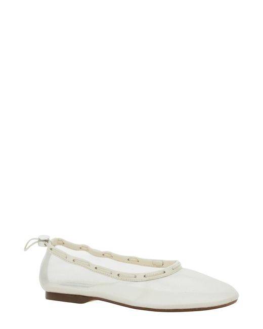 Alohas White 'Gill' Ballerinas With Semi-Transparent Mesh Design And Adjustable Drawstring