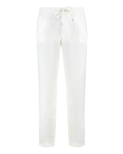 Boss White Linen Blend Trousers for men