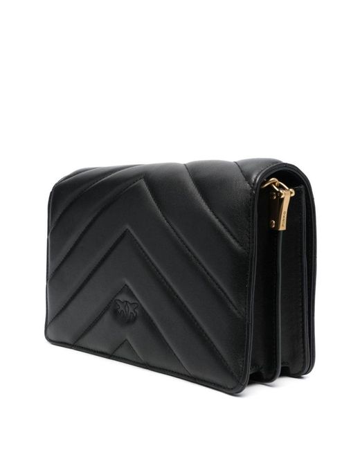 Pinko Black Leather Classic Love Click Shoulder Bag