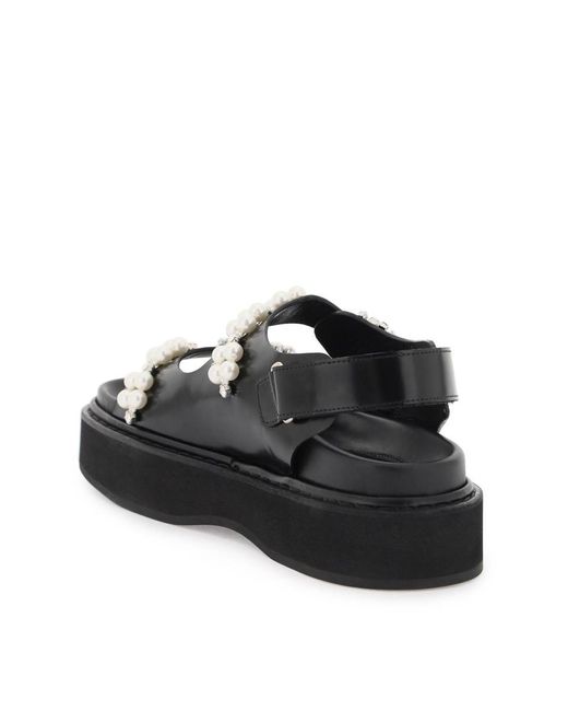 Simone Rocha Black Platform Sandals With Pearls And Crystals