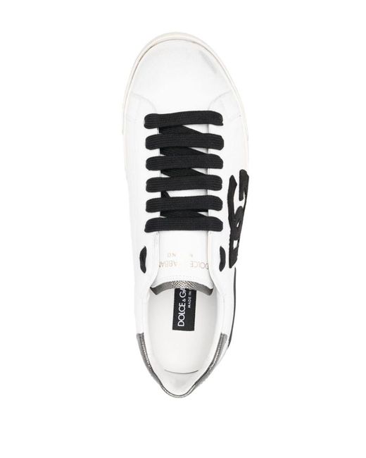 Dolce & Gabbana White Portofino Vintage Logo-embossed Leather Low-top Trainers for men