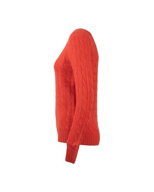 Ralph Lauren Red Aragosta Wool And Cashmere Cable Knit Sweater