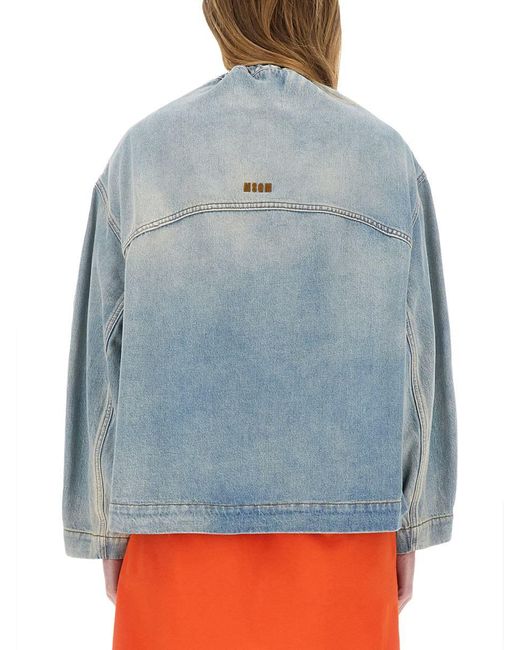 MSGM Blue Relaxed-Fit Oversized Denim Jacket