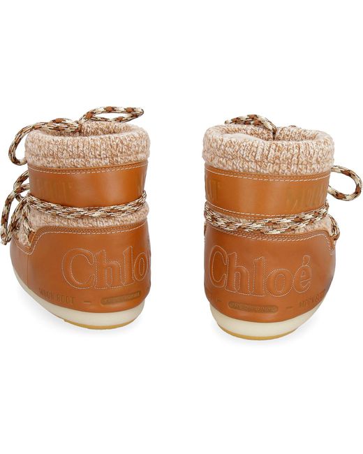 Chloé Brown X Moon Boot - Leather And Knit Moon Boots