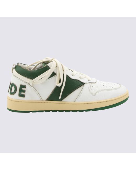 Rhude Multicolor White And Hunter Green Leather Sneakers for men